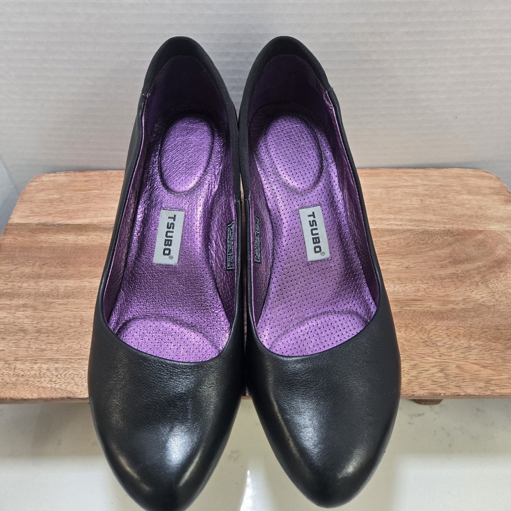Tsubo Black Leather Comfort‎ Wedge Pumps Women's Size 9 EU 40 Cushioned Work...